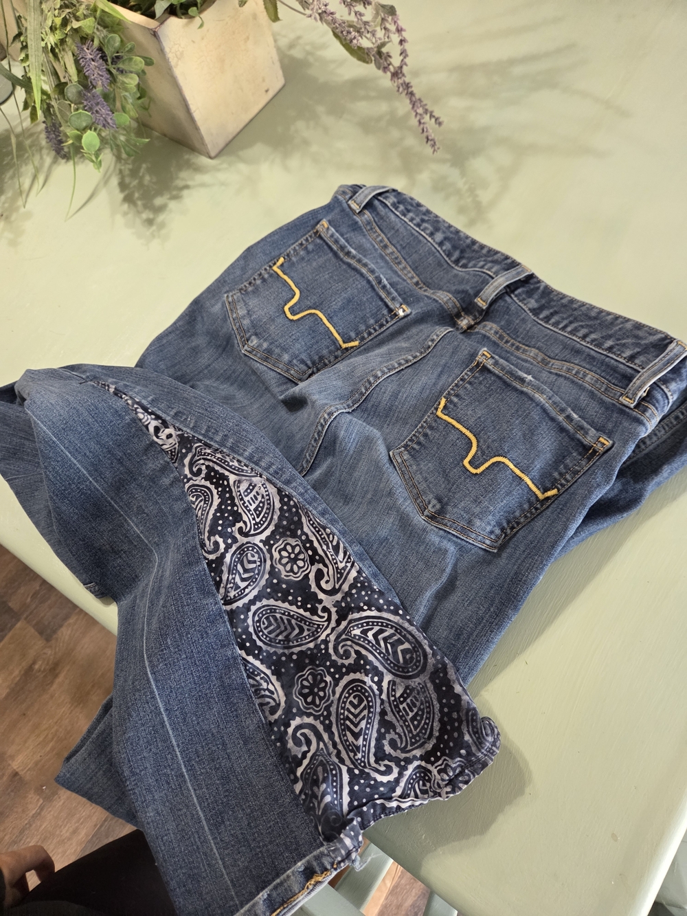 Kimes Ranch Dark Blue Bootcut Jeans with Paisley Inner Trim